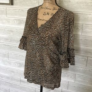 Karen Kane leopard print mock-wrap top